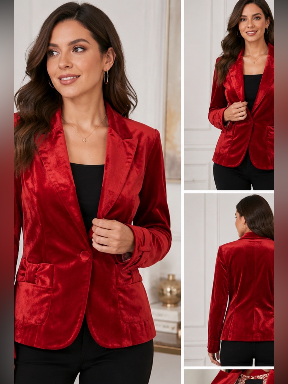 Apostrophe Red velvet Women's Blazer size 14 preppy holiday